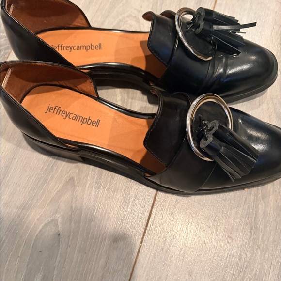 Jeffrey Campbell Black Leather Loafers with Ring Accent - Picture 2 of 5